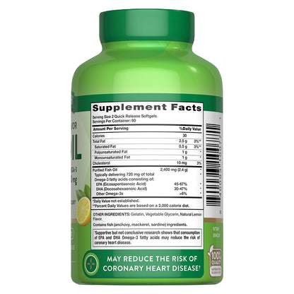 Nature's Truth Suplemento de Omega 3, 2400 mg de Omega, 120 cápsulas para 2 meses