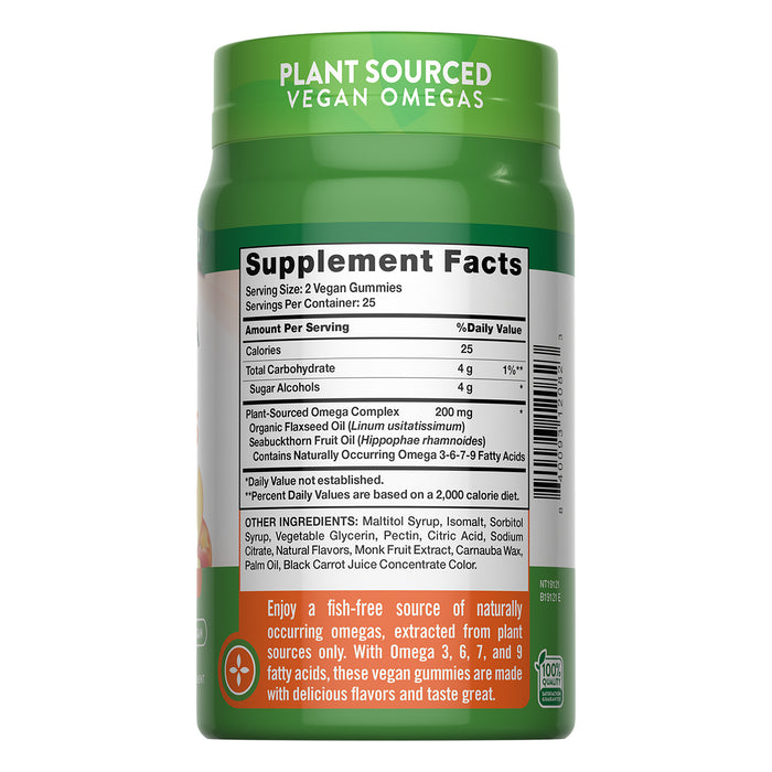 Nature's Truth Suplemento de Omega 3-6-7-9, Origen vegetal, 50 gomitas sabor durazno
