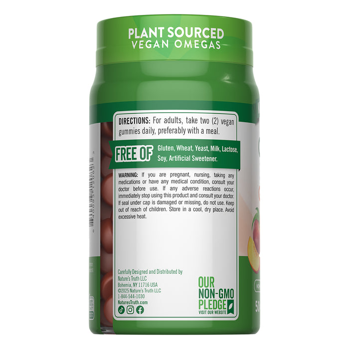Nature's Truth Suplemento de Omega 3-6-7-9, Origen vegetal, 50 gomitas sabor durazno