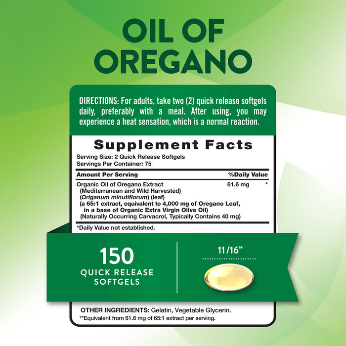 Nature's Truth Suplemento Aceite de orégano 4000mg, 150 cápsulas