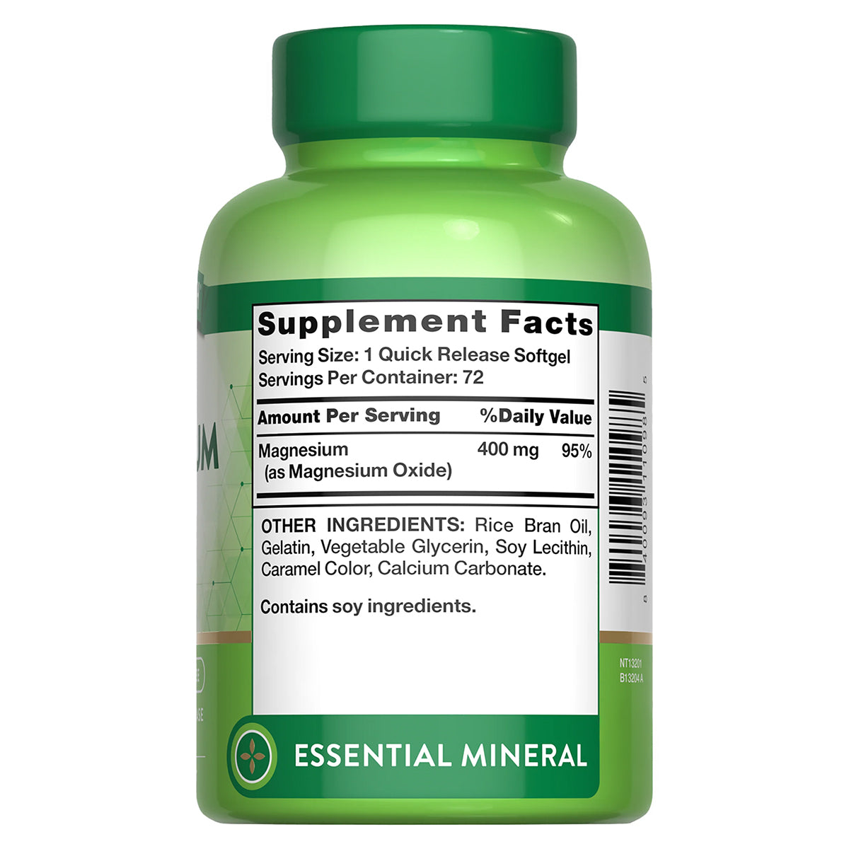 Nature's Truth Suplemento de Magnesio 400 mg, Fuerza extra, 72 cápsulas para 2 meses