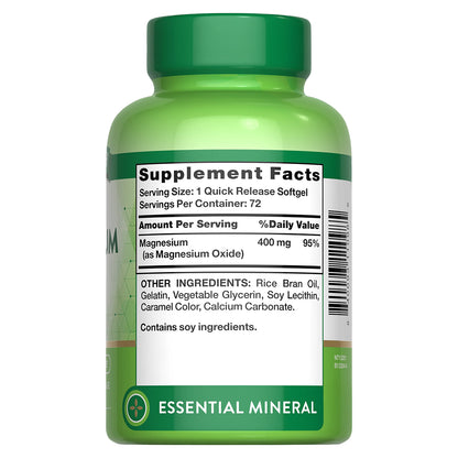 Nature's Truth Suplemento de Magnesio 400 mg, Fuerza extra, 72 cápsulas para 2 meses