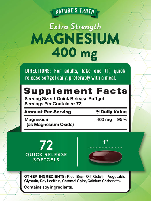 Nature's Truth Suplemento de Magnesio 400 mg, 72 cápsulas