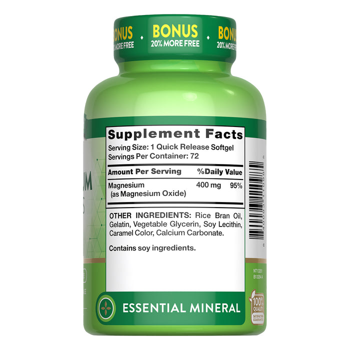 Nature's Truth Suplemento de Magnesio 400 mg, 72 cápsulas
