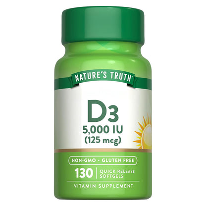 Nature's Truth Vitamina D3 5000 UI (125 mcg), 130 cápsulas para 4 meses