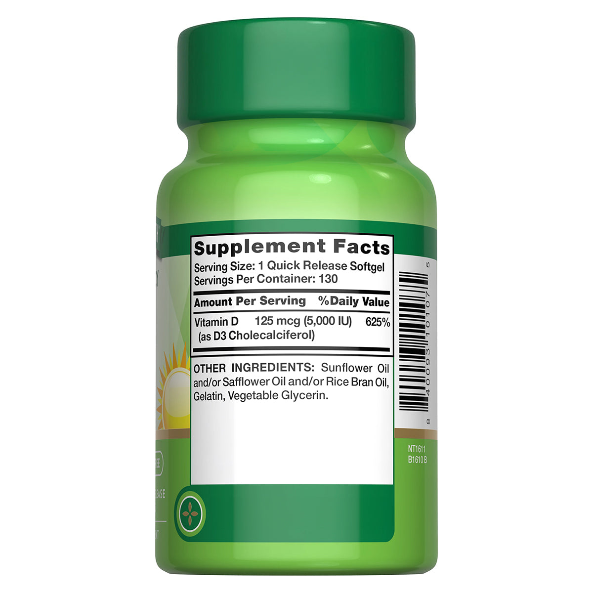 Nature's Truth Vitamina D3 5000 UI (125 mcg), 130 cápsulas para 4 meses