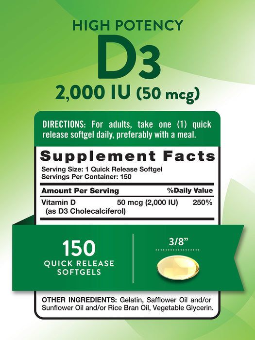 Nature's Truth Vitamina D3 2000 UI (50 mcg), 150 cápsulas