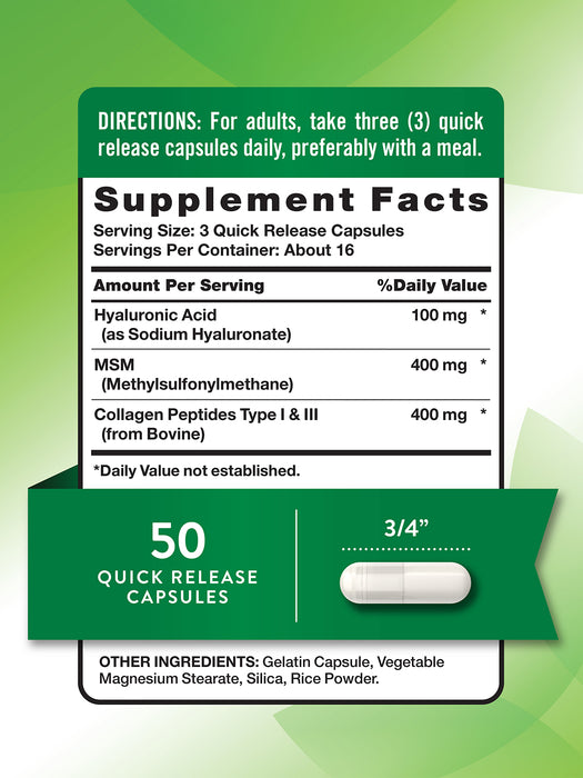 Nature's Truth Suplemento Complejo de ácido hialurónico 900 mg, 50 cápsulas