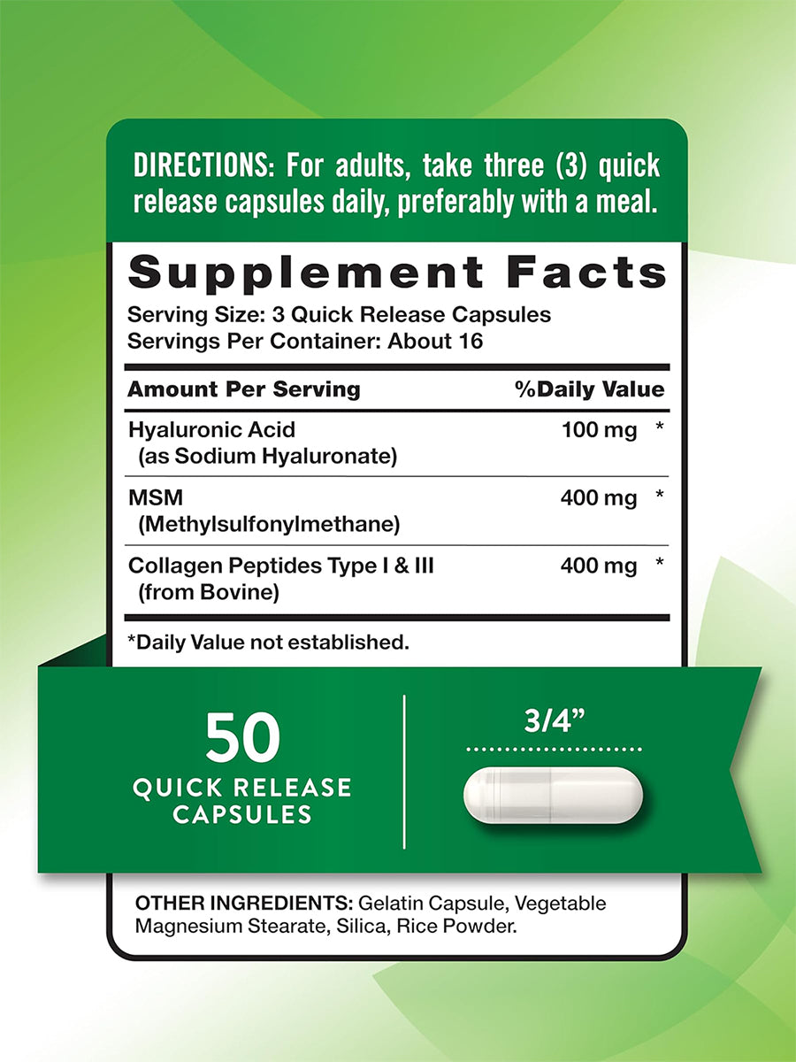 Nature's Truth Suplemento Complejo de ácido hialurónico 900 mg, 50 cápsulas para 1 mes