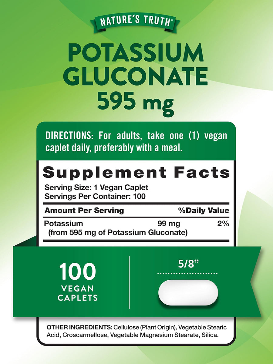 Nature's Truth Suplemento Gluconato de Potasio 595 mg, 100 tabletas para 3 meses