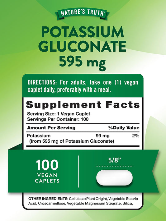 Nature's Truth Suplemento Gluconato de Potasio 595 mg, 100 tabletas para 3 meses