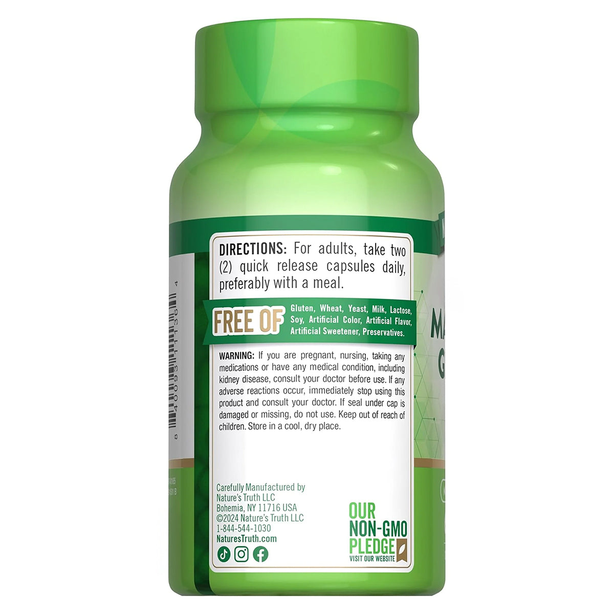 Nature's Truth Suplemento Glicinato de Magnesio 200 mg, 60 cápsulas para 1 mes