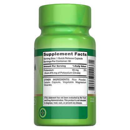Nature's Truth Suplemento Citrato de Potasio 275 mg, 90 cápsulas para 3 meses
