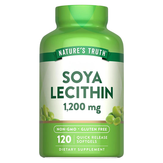Nature's Truth Suplemento de Lecitina de Soja 1200mg, 120 cápsulas para 4 meses