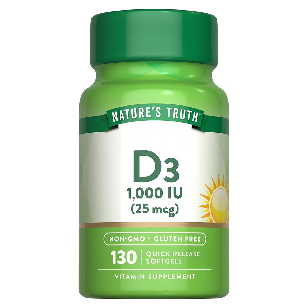 Nature's Truth Vitamina D3 1000 UI (25 mcg), 130 cápsulas para 3 meses