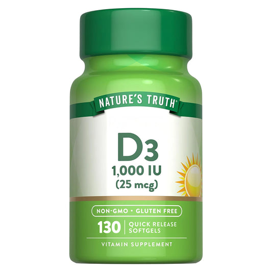 Nature's Truth Vitamina D3 1000 UI (25 mcg), 130 cápsulas para 3 meses