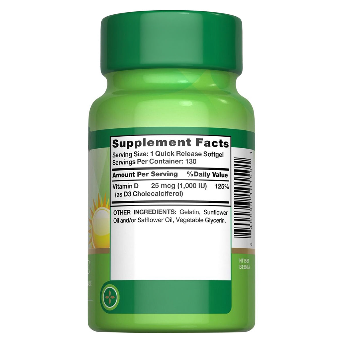 Nature's Truth Vitamina D3 1000 UI (25 mcg), 130 cápsulas para 3 meses