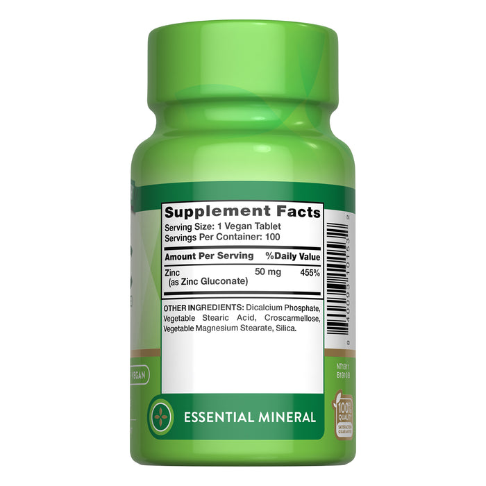 Nature's Truth Suplemento Gluconato de Zinc 50 mg, 100 tabletas