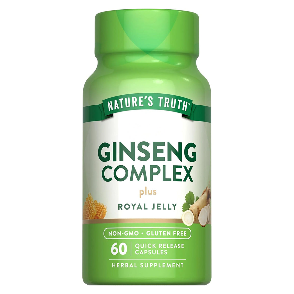 Nature's Truth Suplemento Complejo Super Ginseng con Jalea Real, 60 cápsulas para 1 mes