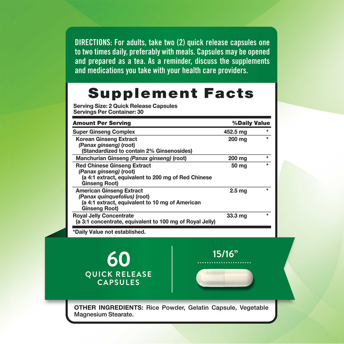 Nature's Truth Suplemento Complejo Super Ginseng con Jalea Real, 60 cápsulas