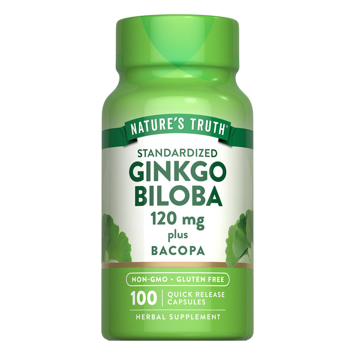 Nature's Truth Suplemento Extracto de Ginkgo Biloba con Bacopa, 100 cápsulas