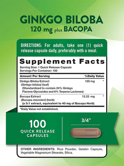 Nature´s Truth Suplemento Extracto de Ginkgo Biloba con Bacopa, 100 cápsulas