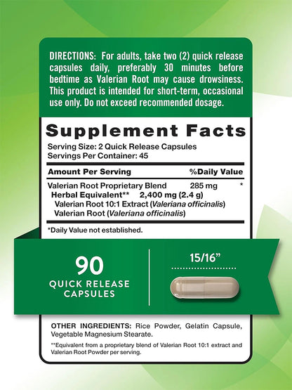 Nature's Truth Suplemento Raíz de Valeriana 2400 mg, 90 cápsulas para 1 mes