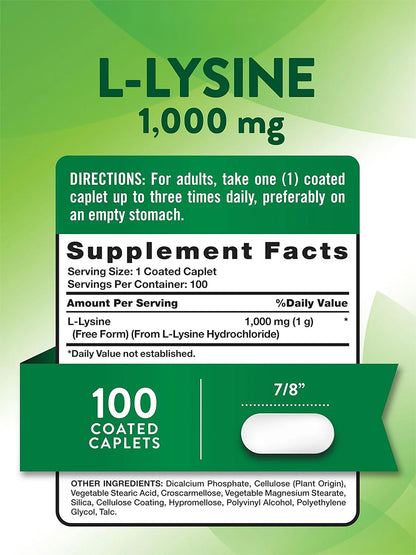 Nature´s Truth Suplemento de L-Lisina 1000 mg, 100 tabletas para 3 meses