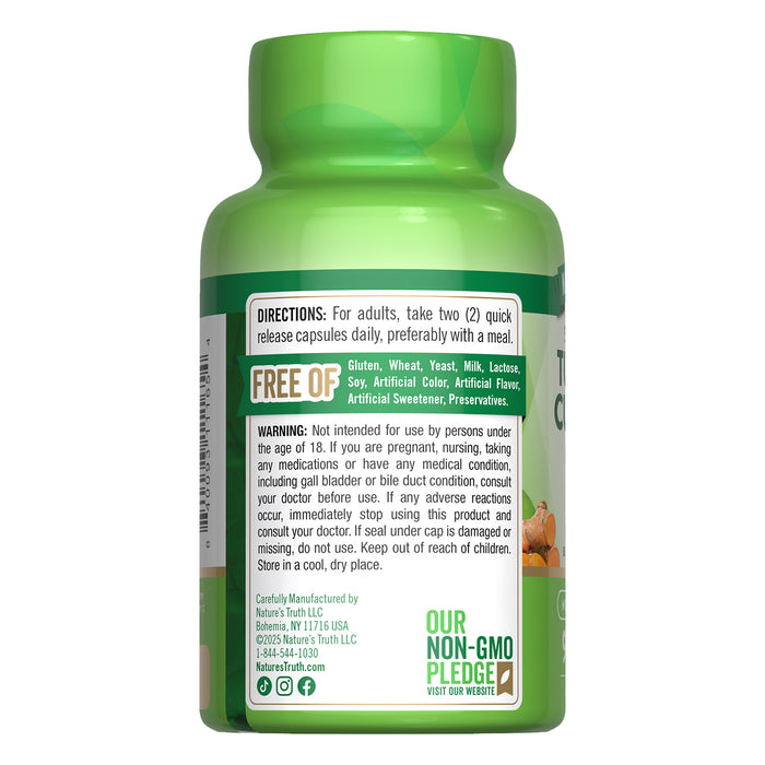 Nature's Truth Suplemento de Cúrcuma con Bioperine Pimienta Negra, 90 cápsulas