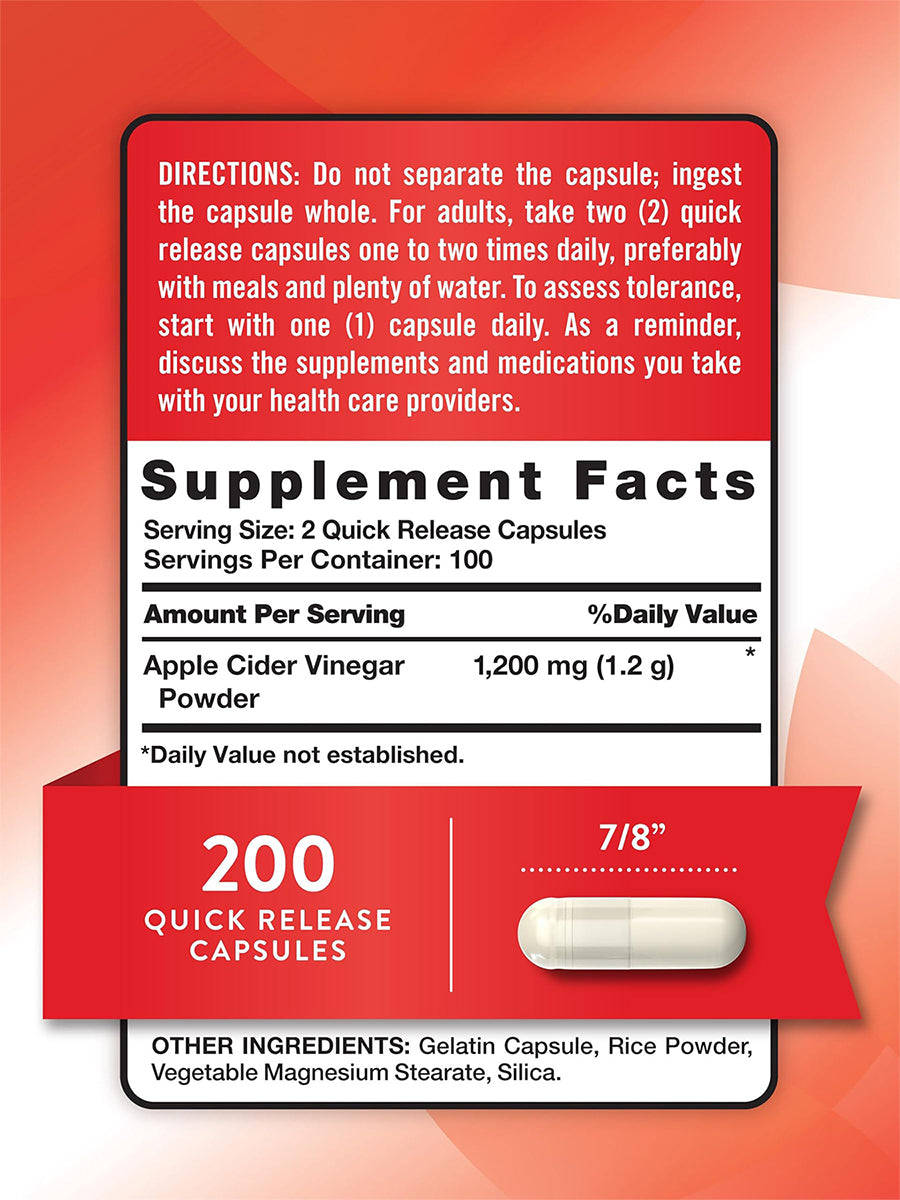 Nature´s Truth Suplemento Vinagre de sidra de manzana 1200 mg, 200 cápsulas