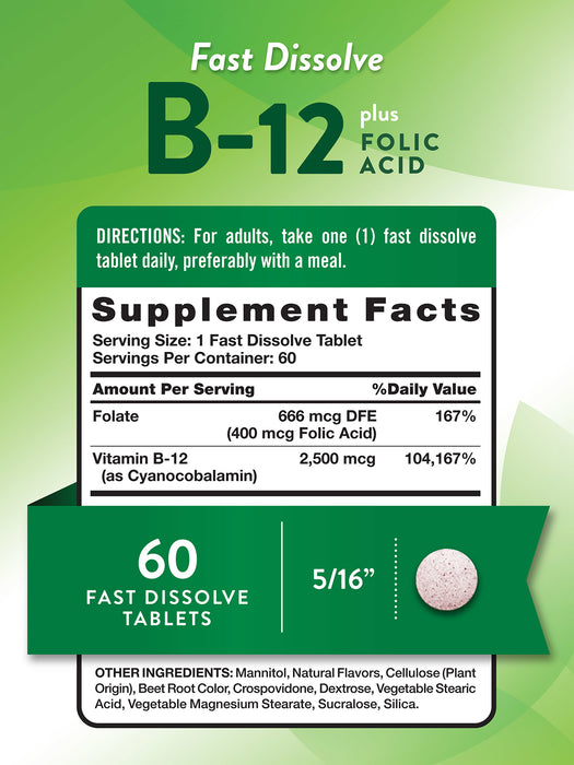 Nature's Truth Vitamina B-12 con ácido fólico, 60 tabletas