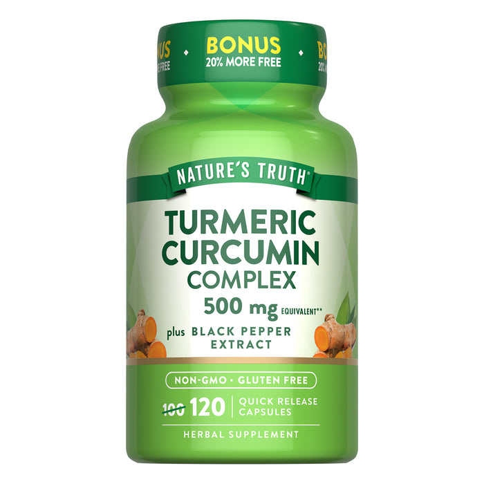 Nature's Truth Complejo de curcumina y cúrcuma de 500 mg con pimienta negra, 120 cápsulas