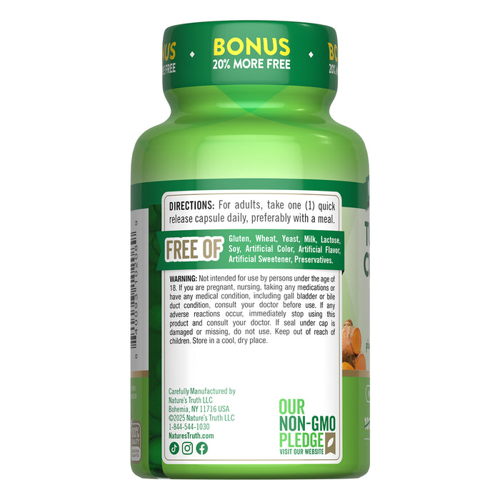 Nature's Truth Complejo de curcumina y cúrcuma de 500 mg con pimienta negra, 120 cápsulas