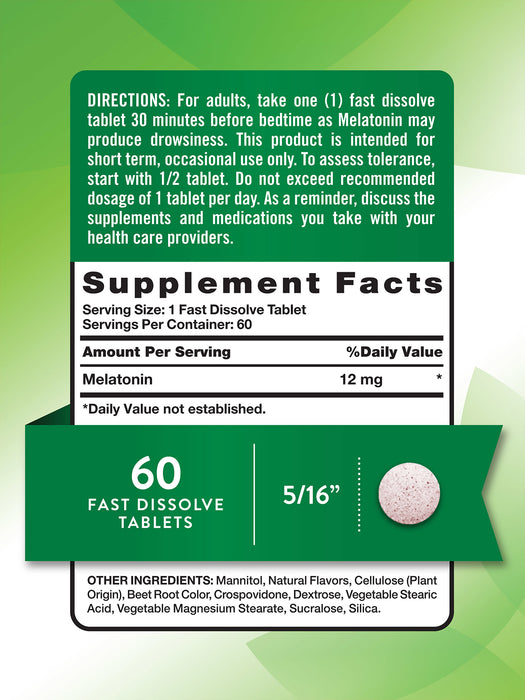 Nature's Truth Suplemento de Melatonina 12 mg, 60 tabletas