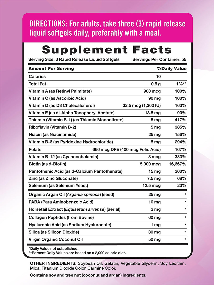 Nature's Truth Suplemento para Cabello, piel y uñas con biotina 5000 mcg, 165 cápsulas