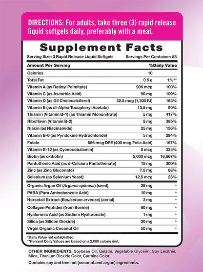 Nature's Truth Suplemento para Cabello, piel y uñas con biotina 5000 mcg, 165 cápsulas