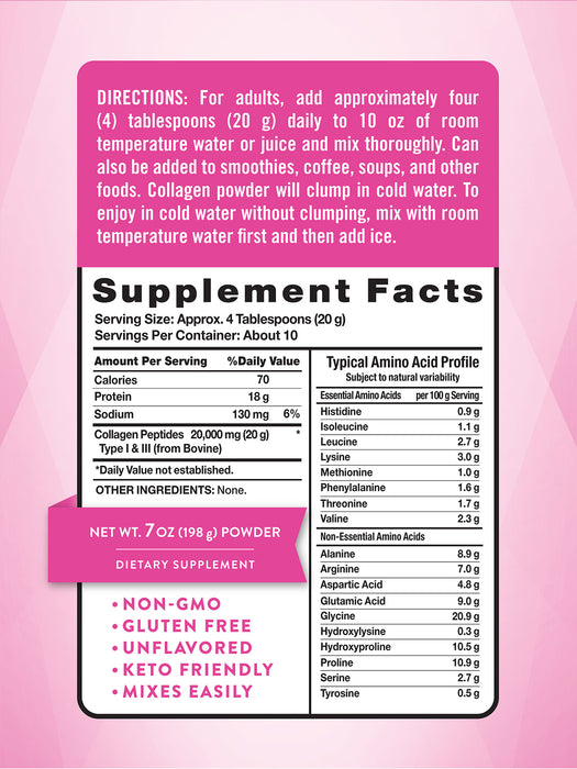 Nature's Truth Suplemento de Colágeno en polvo tipo 1 y 3, 7oz sin sabor
