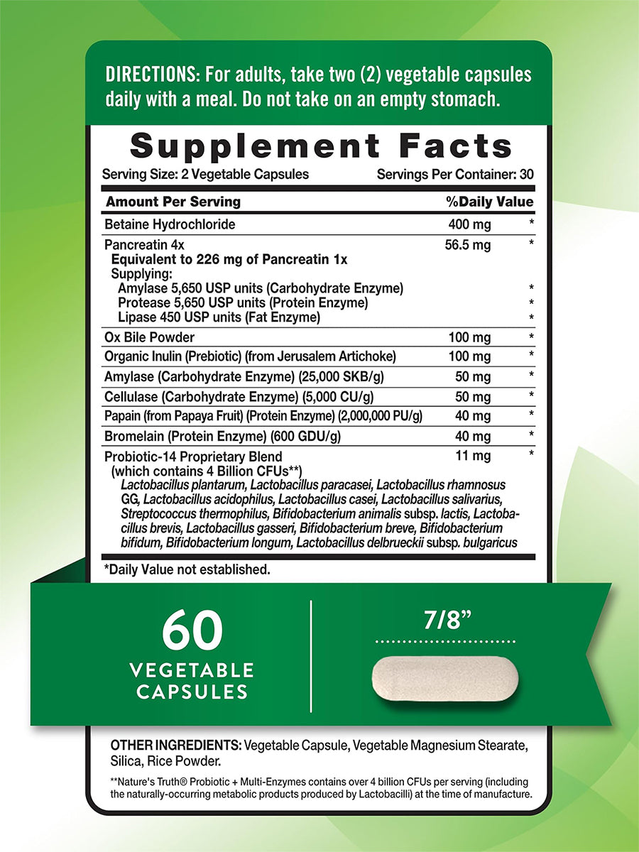 Nature's Truth Probióticos con multienzimas y prebióticos, 60 cápsulas