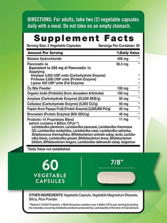 Nature's Truth Probióticos con multienzimas y prebióticos, 60 cápsulas