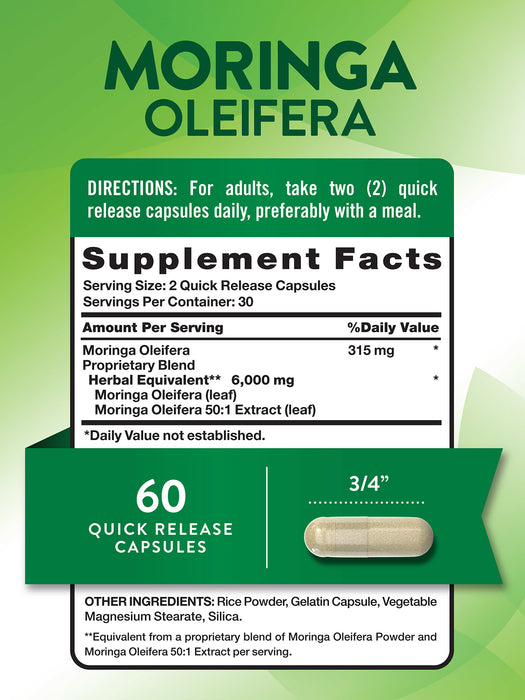 Nature's Truth Suplemento de Moringa Oleífera 6000 mg, 60 cápsulas