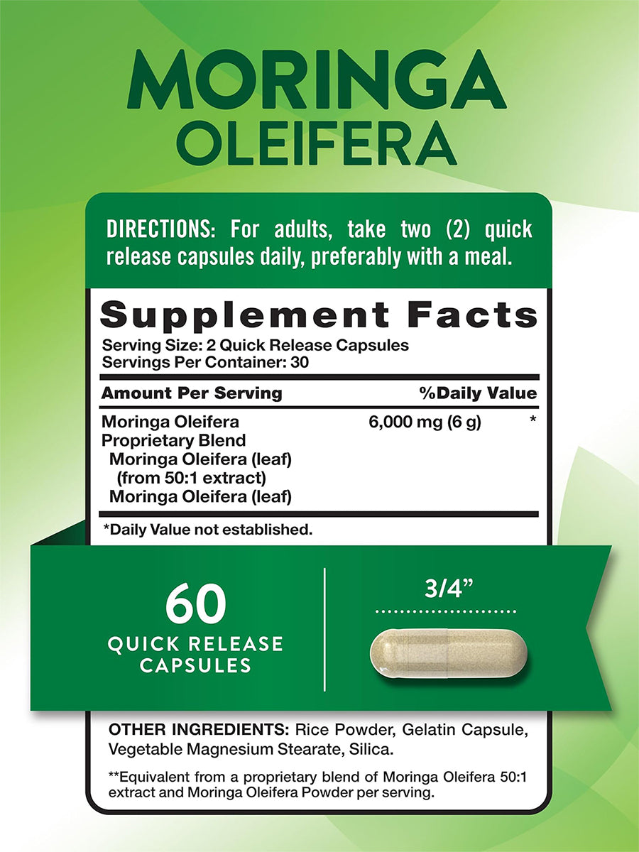 Nature's Truth Suplemento de Moringa Oleífera 6000 mg, 60 cápsulas