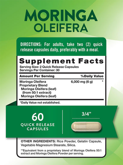 Nature's Truth Suplemento de Moringa Oleífera 6000 mg, 60 cápsulas