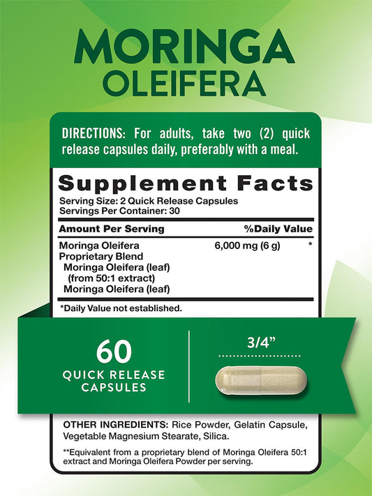 Nature's Truth Suplemento de Moringa Oleífera 6000 mg, 60 cápsulas