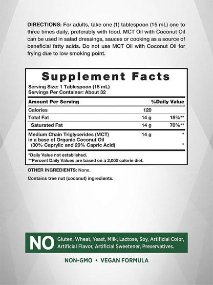 Nature's Truth Suplemento de Aceite MCT (triglicéridos de cadena media), 16 oz