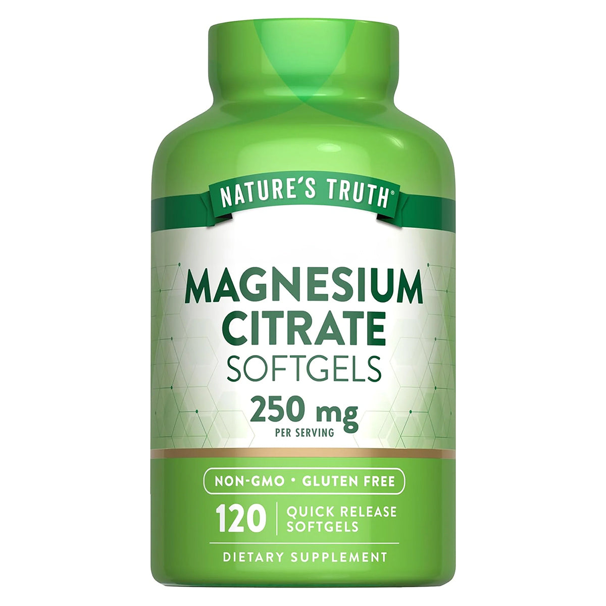 Nature's Truth Suplemento Citrato de magnesio, 250 mg por ración, 120 cápsulas para 2 meses