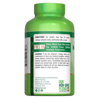 Nature's Truth Suplemento Citrato de magnesio, 250 mg por ración, 120 cápsulas para 2 meses