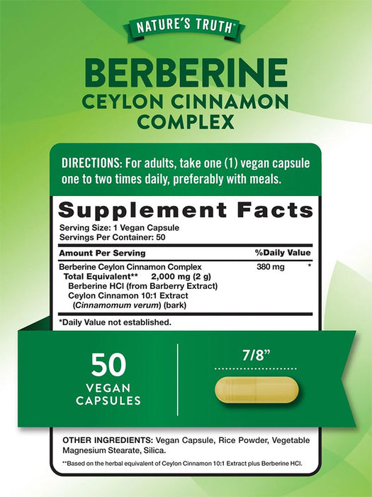 Nature's Truth Complejo de berberina con canela de Ceilán, 50 cápsulas