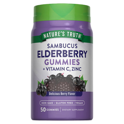 Nature's Truth Sambucus, baya del saúco negro con vitamina C y zinc, 50 gomitas