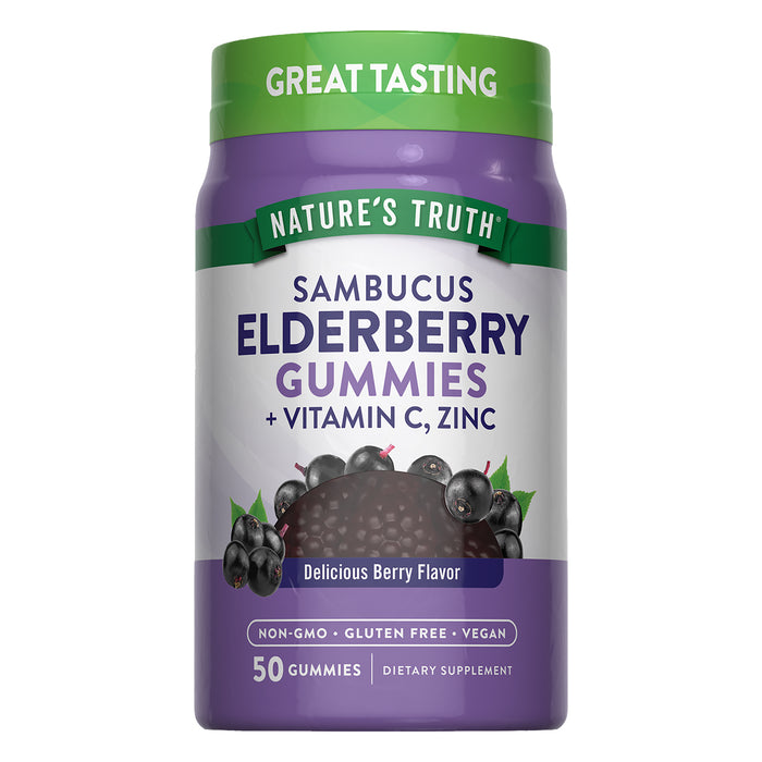 Nature's Truth Sambucus, baya del saúco negro con vitamina C y zinc, 50 gomitas sabor berry