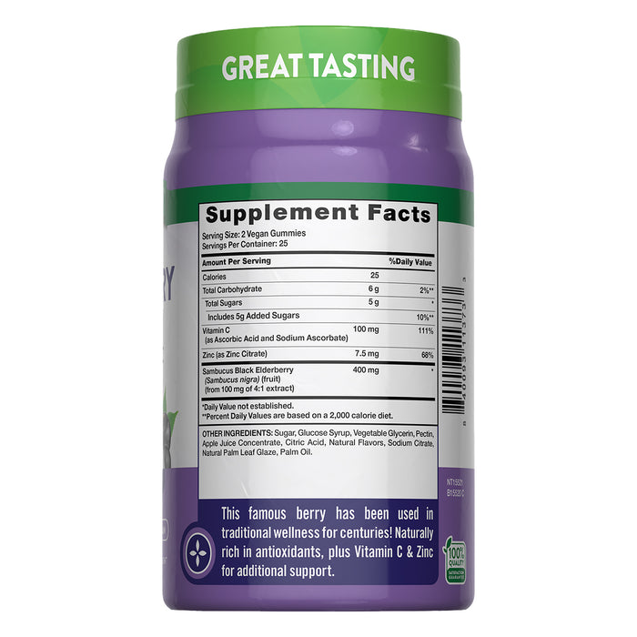 Nature's Truth Sambucus, baya del saúco negro con vitamina C y zinc, 50 gomitas sabor berry